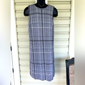 J Jill Ponte Sleeveless Plaid Dress Womens Sz Medium Gray Scoop Neckline Pockets